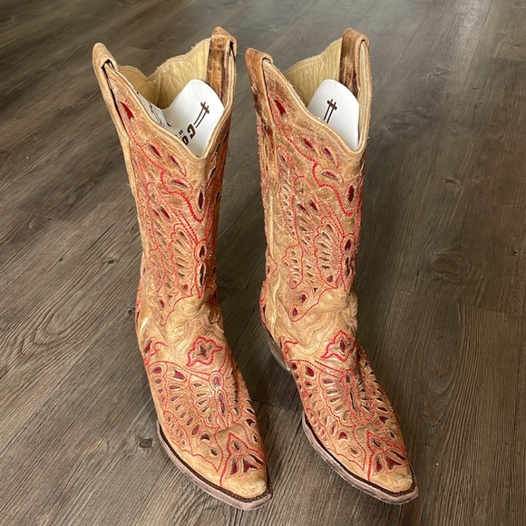 Corral - Vintage Western Boots - Tan/Red - 6 1/2M - Picture 13 of 14